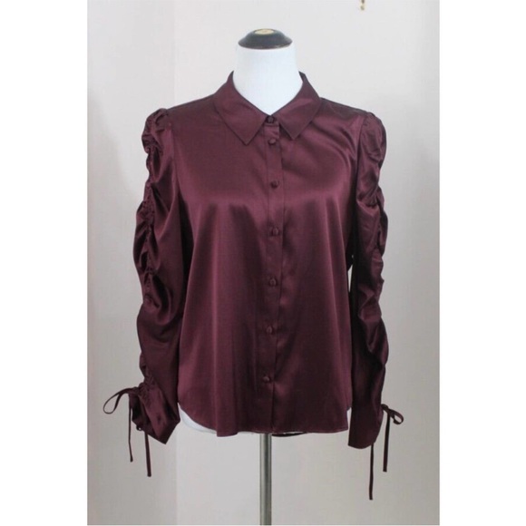 Veronica Beard Lillian Silk Rouched Red Wine Blouse 0 - Picture 4 of 6